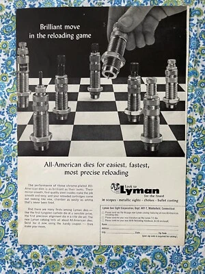 Anuncio impreso Lyman Reloading All American Dies 1967 vintage Foto 1 de 4