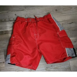 Quad Sevett Swim Trunks Cargo Pockets Red Gray Black Kids Size 8/10 - Picture 1 of 4