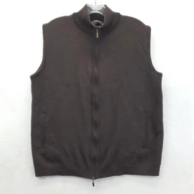 St. Croix Vest Mens Medium Brown Wool Blend Full Zip Mock Neck Made USA *flaw - Image 1 of 4