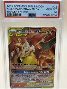PSA 10 Charizard/Braixen GX 2019 Pokemon Sun&Moon #22 Eclipse Cósmico GEMA MT - Imagen 1 de 4