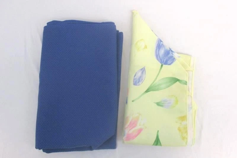 Large Blue Textured Tablecloth & Yellow Floral Runner Set - Lot of 2 - Image 1 of 4