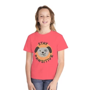 Cute Dog Theme Youth Tee - Stay Pawsitive, Funny T-Shirt, Kids Animal [...] - Picture 1 of 48