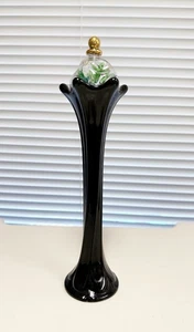Vintage Black Amethyst Glass Swung Ruffled Top 9” Bud Vase & Blown Glass Orb Lot - Picture 1 of 9