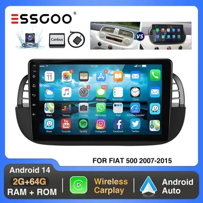 9" Android 14 Carplay Autoradio Für Fiat 500 07-2015 2+64G GPS NAV Wifi RDS Cam - Bild 1 von 4