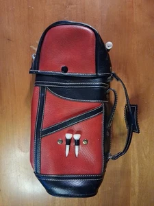 Vintage Leather? Mini Golf Bag Thermos Holder/Carrier With Tees Red And Black  - Picture 1 of 8