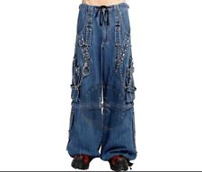 Pantalon gothique en denim bleu Raver avec menottes, short punk convertible