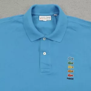 Lacoste Polo Men 4 Medium Polaroid Collab Blue Collar Multi Crocodile Logo Shirt - Picture 1 of 13