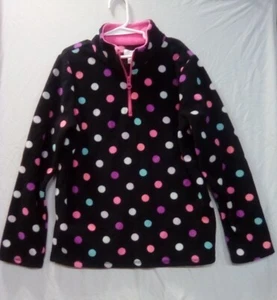 Children's Place Girl Large 10/12 1/4 Zip Black Polka Dot Fleece Pullover - Picture 1 of 10