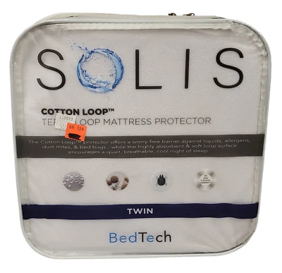 NUEVO Protector de colchón BedTech Solis Twin transpirable de algodón con lazo de rizo Foto 1 de 3