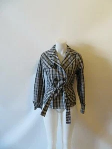 WOMENS BLUE LES COPAINS BLACK/WHITE PLAID BELTED JACKET 42 EUR/SZ 6* - Picture 1 of 7