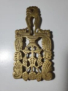 Vintage Brass Trivet Leaves Design Japan 7x3" Footed Vtg Rectangular - Picture 1 of 7