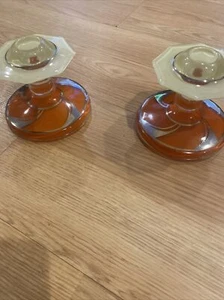 Vint Indiana Glass Artura Design Orange Silver Holders Candlesticks - Picture 1 of 11