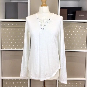 Pure Collection Linen Top Size 8 White T Shirt Long Sleeve Stretch Knit V Neck - Picture 1 of 18