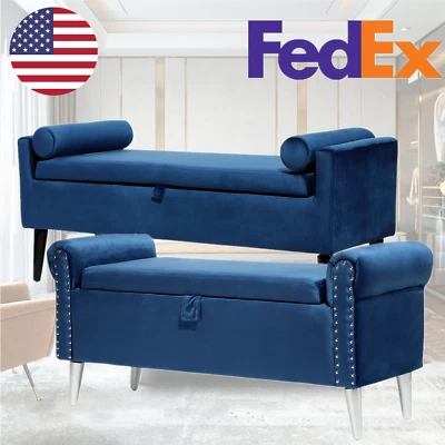 Remache otomano 47" brazo enrollado reposapiés de almacenamiento banco de terciopelo para sala de estar hogar Foto 1 de 4