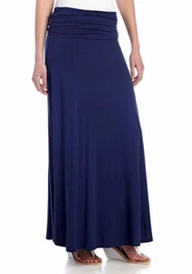 Sophie Max Studio 5B00T14 Navy Fold-over Stretch Jersey Maxi Skirt - $98 - Picture 1 of 3