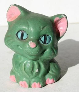 Cat Figurine Green Cartoon Comic Small Coin Bank NO STOPPER Ceramic Hand Painted - Picture 1 of 1