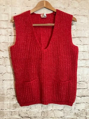 Vintage Crazy Horse Sweater Vest Womens Large Mohair Wool Cherry Red Academia - Image 1 of 4