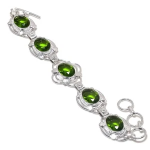 Green Peridot Gemstone Handmade 925 Sterling Silver Jewelry Bracelet Size 7-8" - Picture 1 of 1