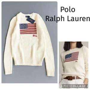 Polo Ralph Lauren USA American Flag Ivory Cotton Knit Sweater Women's Size XS - Picture 1 of 18
