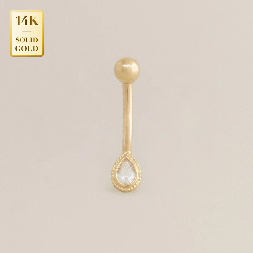 Pendientes barra lágrima oro macizo 14K circonita cúbica cejas cuerpo piercing joyería calibre 16 Foto 1 de 2