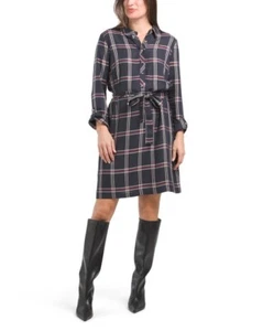 NEW TOMMY HILFIGER NAVY BLUE PLAID BELTED SHIRT DRESS SIZE 14 $99 - Picture 1 of 5