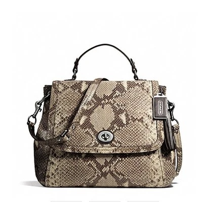 $448 NWT COACH PARK PYTHON LEATHER FLAP HANDBAG 24392 Silver / Grey - Image 1 of 3