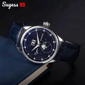 Sugess Moonphase Watch of Men 40mm Automatic Mechanical Wristwatches Seagul - Picture 1 of 33