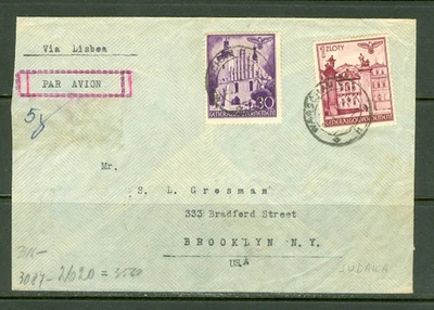 POLAND GENERAL GOVERNMENT WARSAW V 41 10 REGISTERED AIR CENSORED TO USA - Image 1 of 2