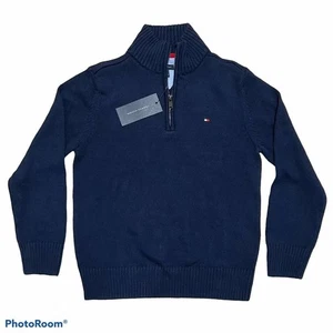 Tommy Hilfiger 1/4 Zip Sweater Kids Boys Size 6 Pullover Navy NWT preppy school - Picture 1 of 3
