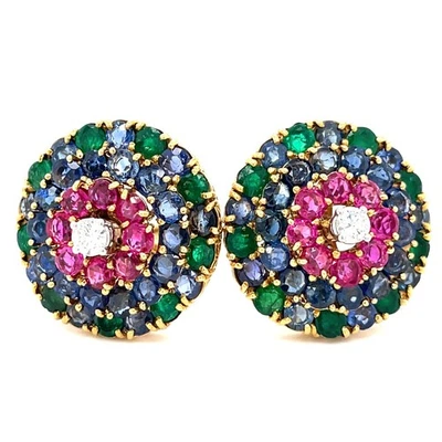 Pinzas para orejas Cartier Huggie de oro amarillo de 18k rubí, zafiro, esmeralda y diamante Foto 1 de 4