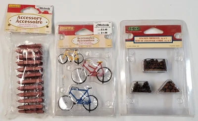 Lemax Vintage Accessories - Wired Wooden Fence, Bicycles, Stacked Firewood Lot - Image 1 of 4