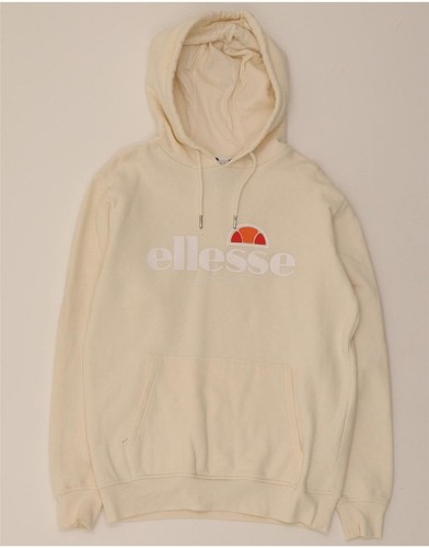 OFF WHITE Felpa con cappuccio ELLESSE donna grafica UK 12 media bianco sporco cotone OL05