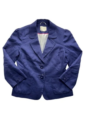Blazer Kate Spade New York Azul Marino Talla 8 Mezcla de Lino Doble Botón Frontal 114B Foto 1 de 4