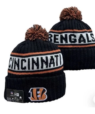 Nuevo NFL Invierno Tejido Sombrero Lana Algodón Cincinnati Bengals Nueva Era Pom Sombrero Gorro GG Foto 1 de 2
