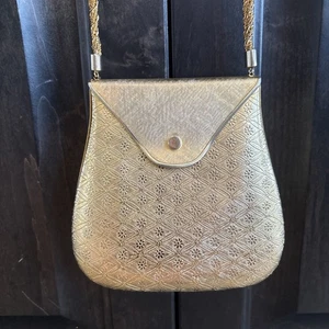 Vintage Rosenfeld Italy Gold Metal Floral Daisy Quilted Hard Case Purse READ - Picture 1 of 24