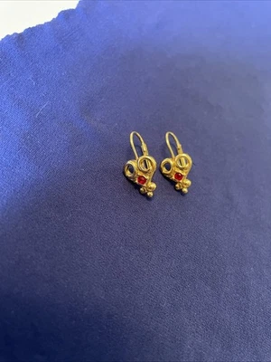 Avon Pierced Earrings Gold-tone Heart Tiny Red Rhinestone Lever back NWT #11 - Image 1 of 4