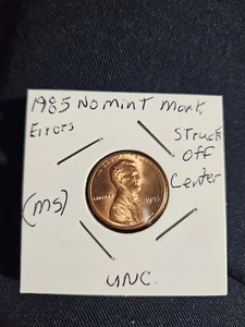 1985 Penny Errors No Mint Mark, Struck Off Center, Close Am, UNC. (MS) #3-960 - Picture 1 of 4