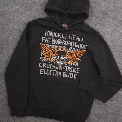 Harley Davidson Hoodie Mens M Black Bike Types Graphic Thunder Mountain Colorado - Image 1 of 4