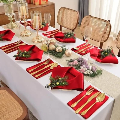 12 Pieces Red Satin Napkins, 17" x 17" Square Table Napkins, Silky Soft Smooth W - Image 1 of 4