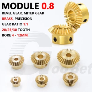Module 0.8 Bevel Gear Brass 90° 1:1 Pairing 20/25/30 Tooth Miter Gear Precision - Picture 1 of 9