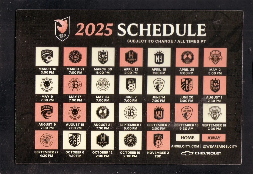 2025 Angel City FC 磁铁时间表雪佛兰 NWSL — 第 1/1 张图片