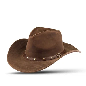 HADZAM Marrón Con Forma Occidental Interior Cuero Sombrero de Vaquero para Hombres y Mujeres - Imagen 1 de 6