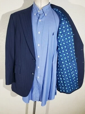 Chaqueta Blazer Abrigo Deportivo A Rayas Azul de Lona Completa 40R De Colección A Medida Foto 1 de 4