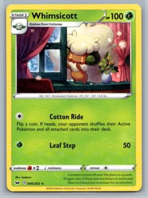 Whimsicott 6/202 Sword & Shield Rare Pokémon TCG 2020 - Image 1 of 2