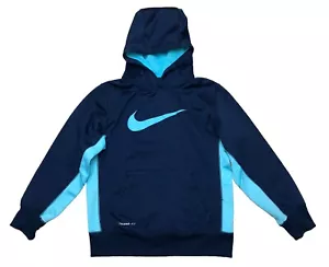 Felpa con cappuccio Nike Therma-Fit ragazzo M pullover pile blu navy logo - Foto 1 di 7
