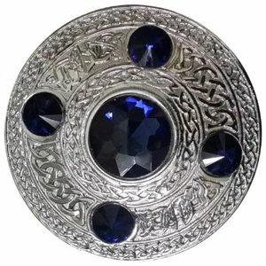 ST Kilt Fly Plaid Brooch Chrome Blue 5 Stones/Scottish Fly Plaid Brooches - Picture 1 of 3