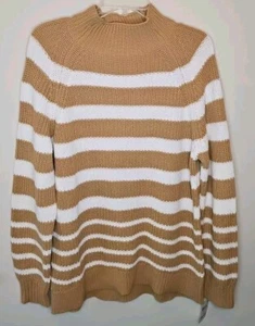 Style & Co Pullover Sweater Stripe Coffee Brown & White Women's Size 2X NWT  - Picture 1 of 10