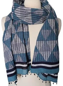 Hand Block Printed Anokhi Scarf - Pyramid - 15" x 72" - 100% cotton - Picture 1 of 3