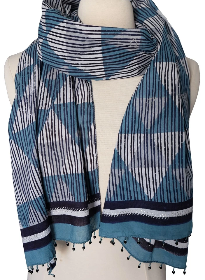 Bufanda Anokhi estampada en bloque a mano - Pirámide - 15" x 72" - 100% algodón Foto 1 de 3