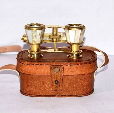 Antique Vintage Opera Glasses Binoculars White Mother of Pearl & Handle Brass... - Image 1 of 4